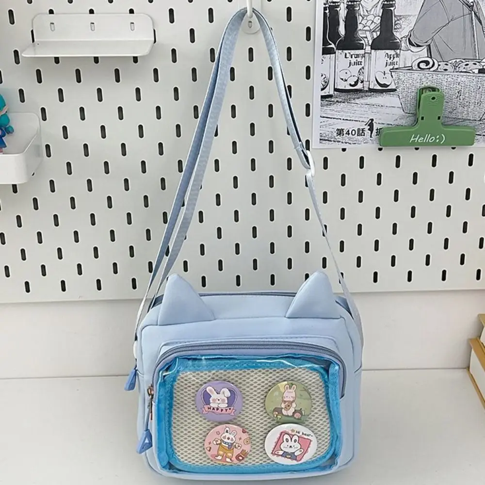 Casual Japanese Transparent Itabag Y2k Preppy Style Transparent Crossbody Bag Badge Display Harajuku Small Square Bag Daily