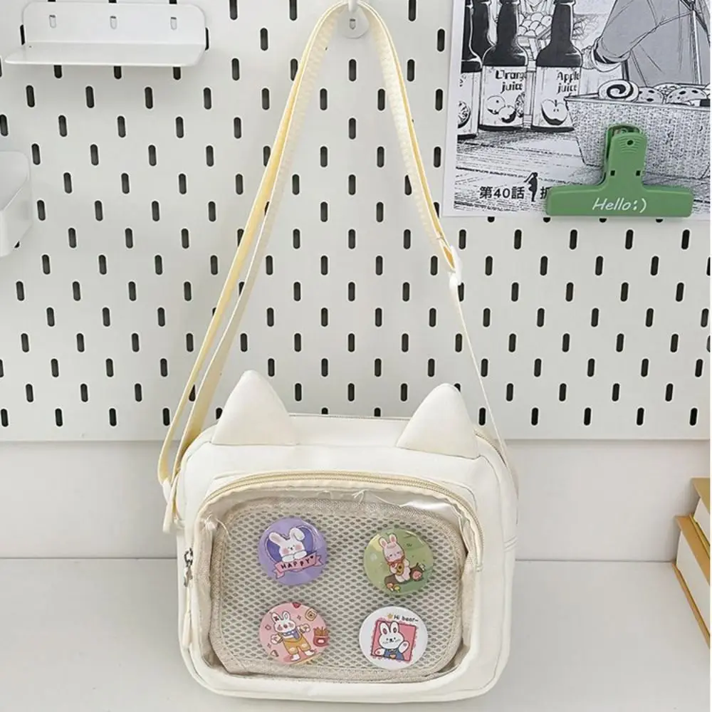 Casual Japanese Transparent Itabag Y2k Preppy Style Transparent Crossbody Bag Badge Display Harajuku Small Square Bag Daily