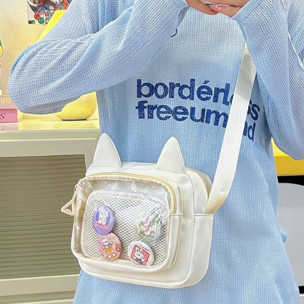 Casual Japanese Transparent Itabag Y2k Preppy Style Transparent Crossbody Bag Badge Display Harajuku Small Square Bag Daily