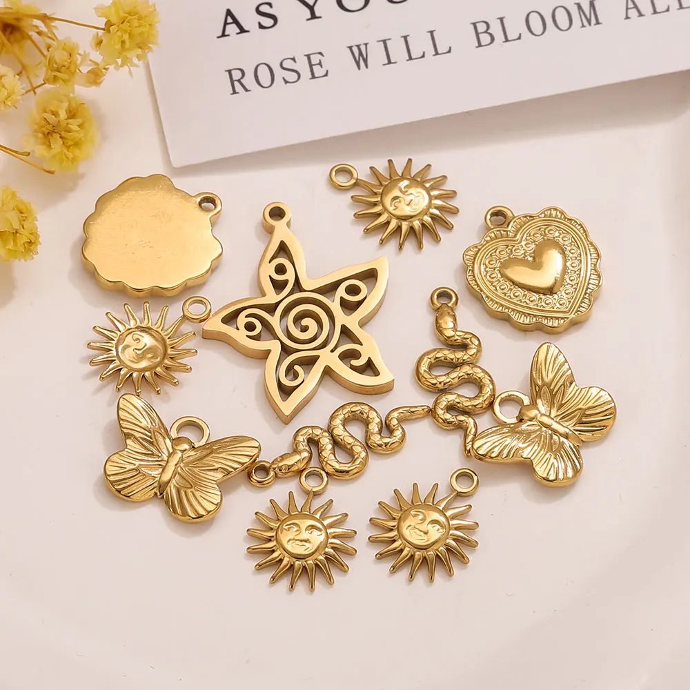 5pcs Stainless Steel Butterfly Snake Sun Heart Charms Jewelry Making Accessories DIY Women Earrings Necklace Jewelry Making Base