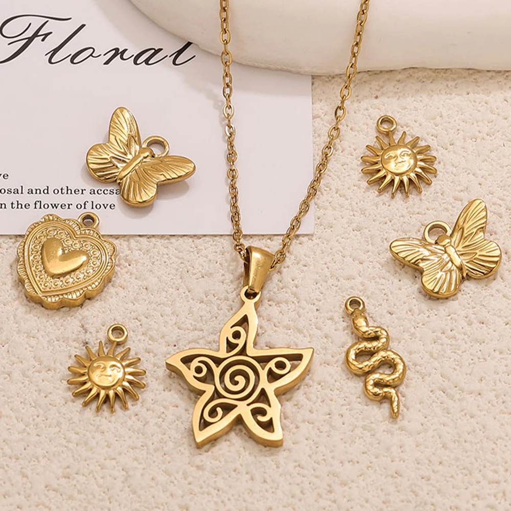 5pcs Stainless Steel Butterfly Snake Sun Heart Charms Jewelry Making Accessories DIY Women Earrings Necklace Jewelry Making Base