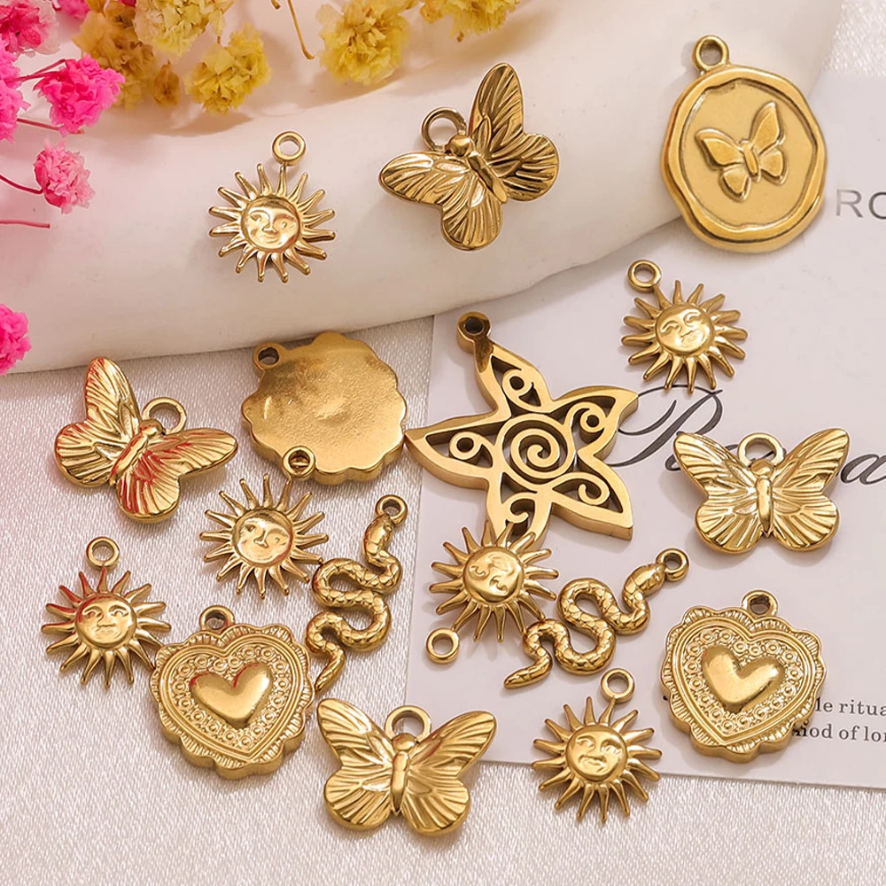 5pcs Stainless Steel Butterfly Snake Sun Heart Charms Jewelry Making Accessories DIY Women Earrings Necklace Jewelry Making Base