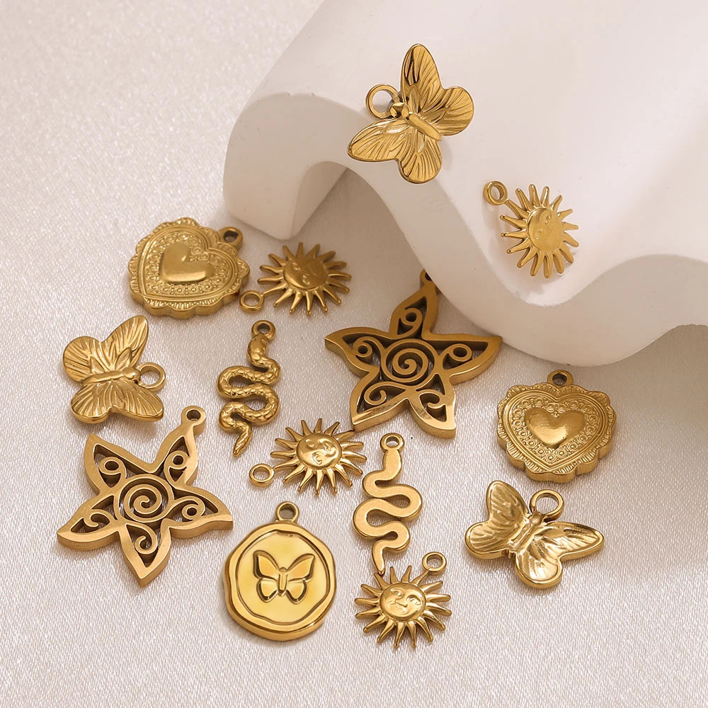 5pcs Stainless Steel Butterfly Snake Sun Heart Charms Jewelry Making Accessories DIY Women Earrings Necklace Jewelry Making Base
