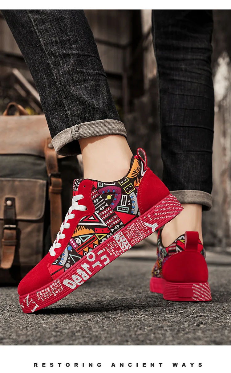 Mens Casual Sport Shoes Autumn Fashion Comfort Non Slip Casual Sneakers Platform Outdoor Running Shoes Graffiti Board Shoes