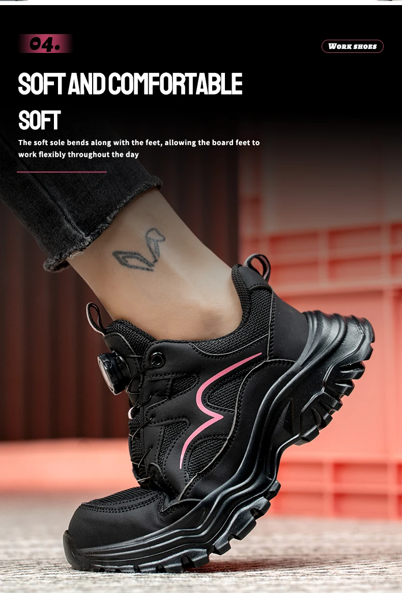 New Rotary Buckle Styles Women Safety Boots With Steel Toe Cap Anti-smash Work Sneakers Safety Shoes IndestructibleWork Boots