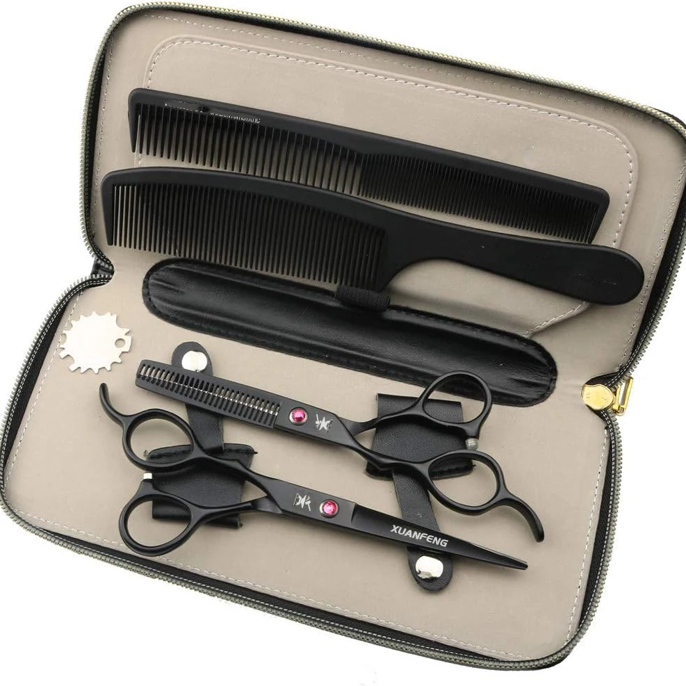 Black Left Hand Hair Scissors 6-inch JP440C Steel Cutting Scissors and Thinning Scissors Left-handed