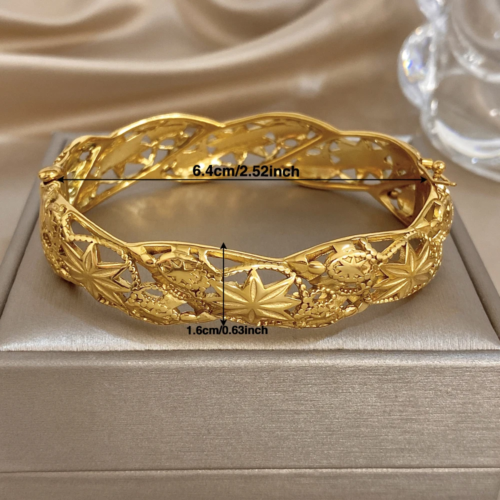 Greatera Retro Plated Gold Women's Cuff Bracelet Classic Geometry Hollow Stainless Steel Charm Colorfast Bangle European America