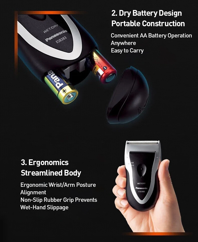 Panasonic Portable Shaver Dry/Wet Dual Shaving Battery-powered Reciprocating Electric Shaver for Men
