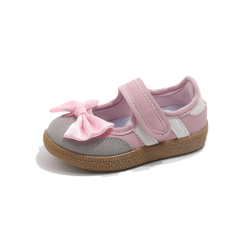 Spring Autumn Kids Toddler Girls Mary Jane Sneakers Bow Decor Soft Non-Slip Sole Breathable Lightweight for Daily School Wear