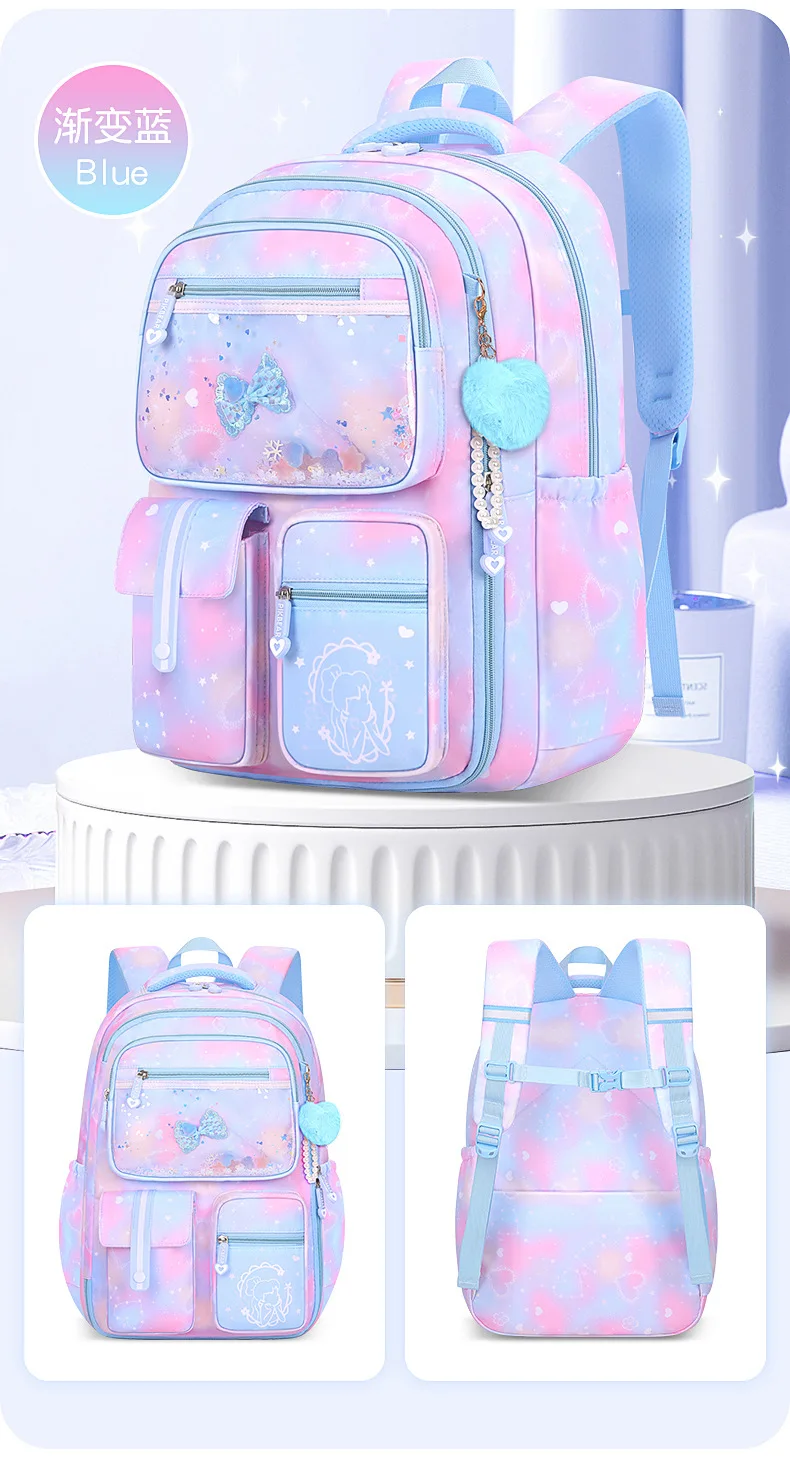 Refrigerator Door Multiple Pockets Light Burden Reduction Elementary School Bag Female Children's Backpack with Pendant