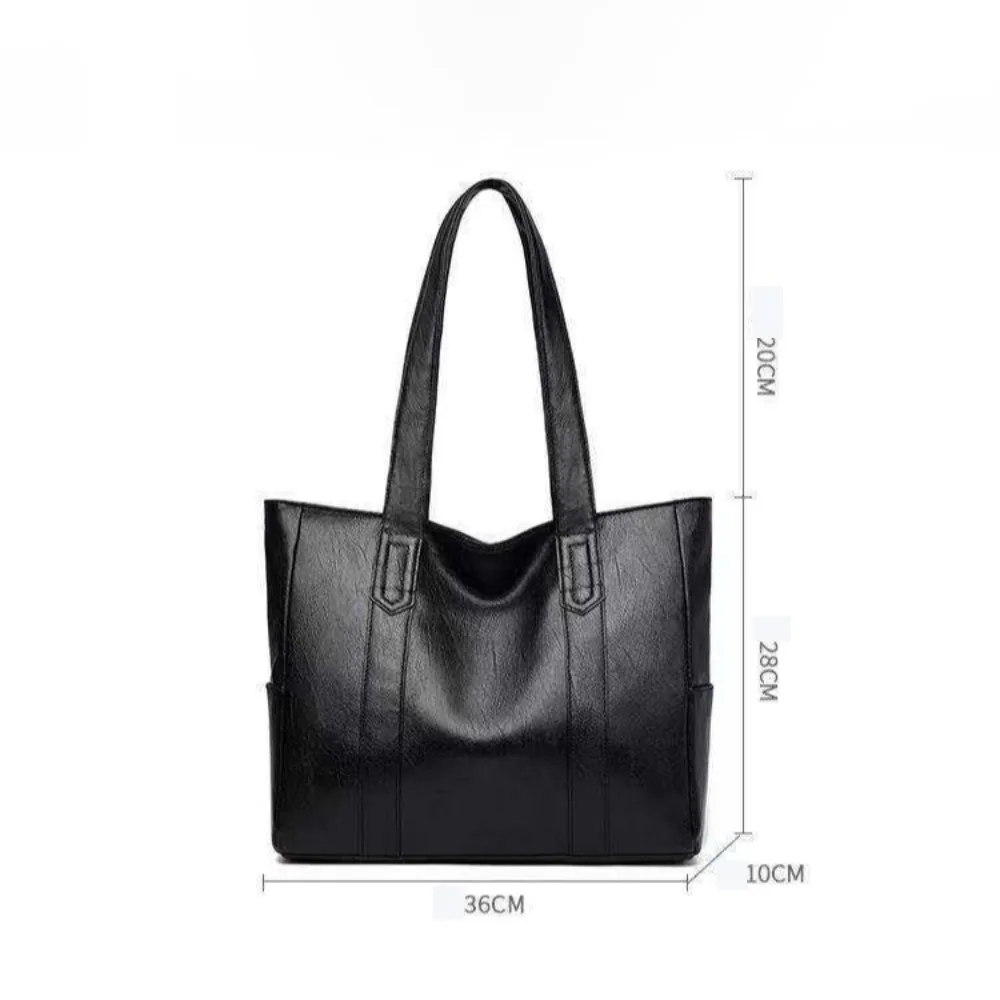 New Large Capacity Vintage Handbag PU Soft PU Leather Bag Versatile Solid Color Shoulder Bag