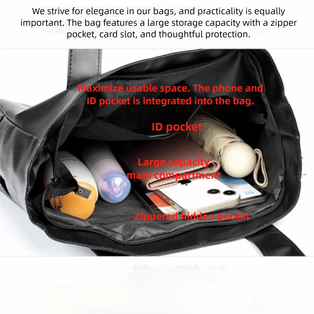 New Large Capacity Vintage Handbag PU Soft PU Leather Bag Versatile Solid Color Shoulder Bag
