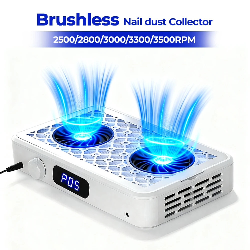 2500/2800/3000/3300/3500rpm Speed Adjustable Brushless Nail Dust Collector Powerful Twin Turbo Vacuum Nail Dust Extractor