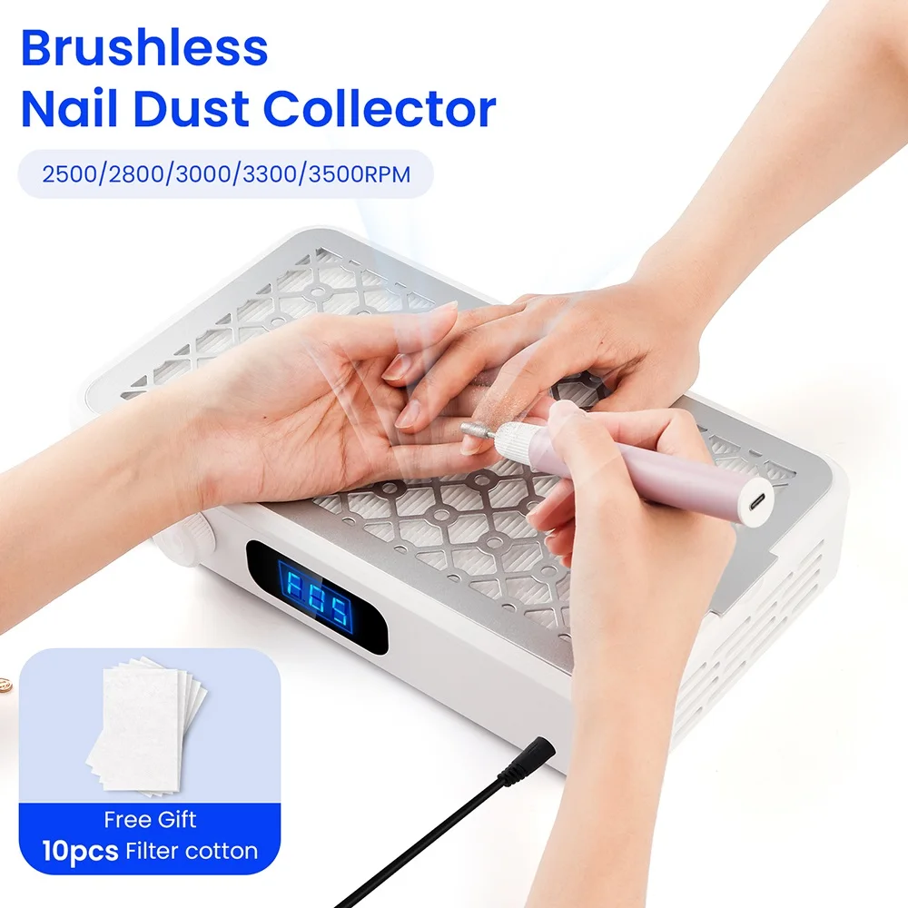 2500/2800/3000/3300/3500rpm Speed Adjustable Brushless Nail Dust Collector Powerful Twin Turbo Vacuum Nail Dust Extractor