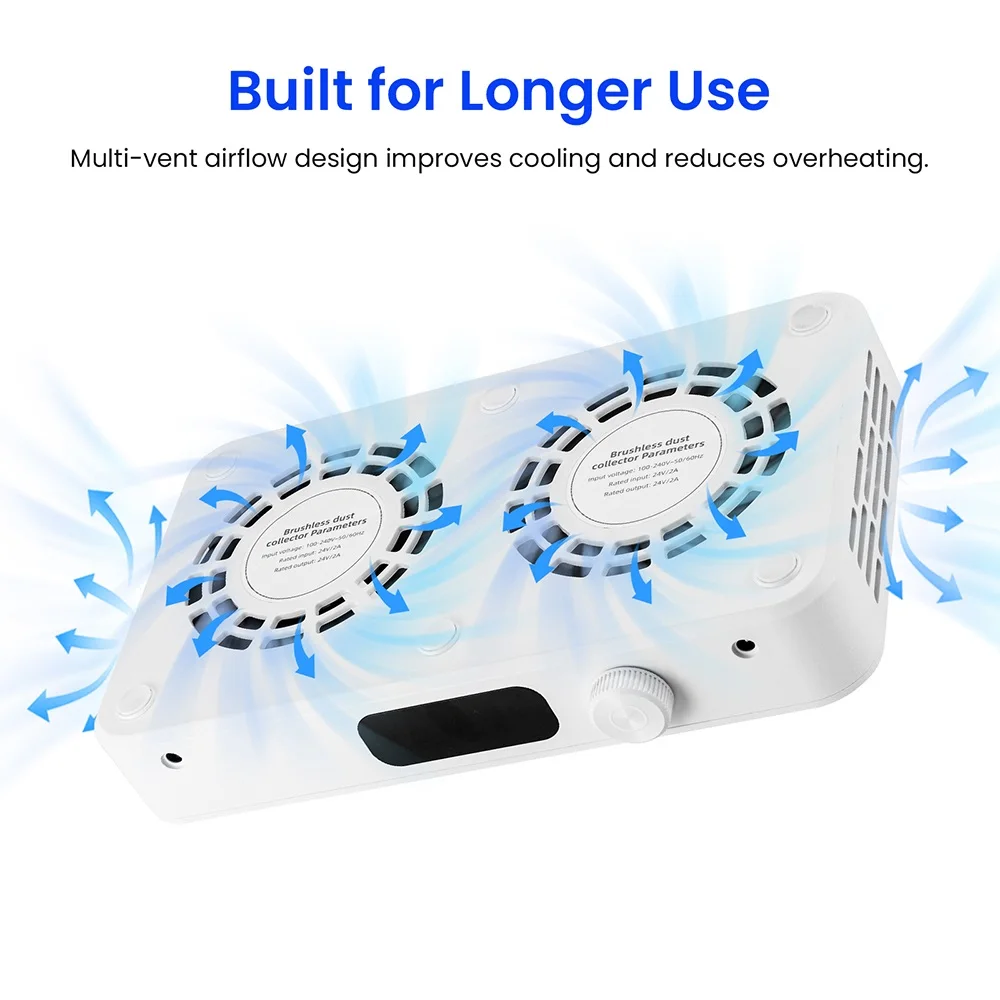 2500/2800/3000/3300/3500rpm Speed Adjustable Brushless Nail Dust Collector Powerful Twin Turbo Vacuum Nail Dust Extractor