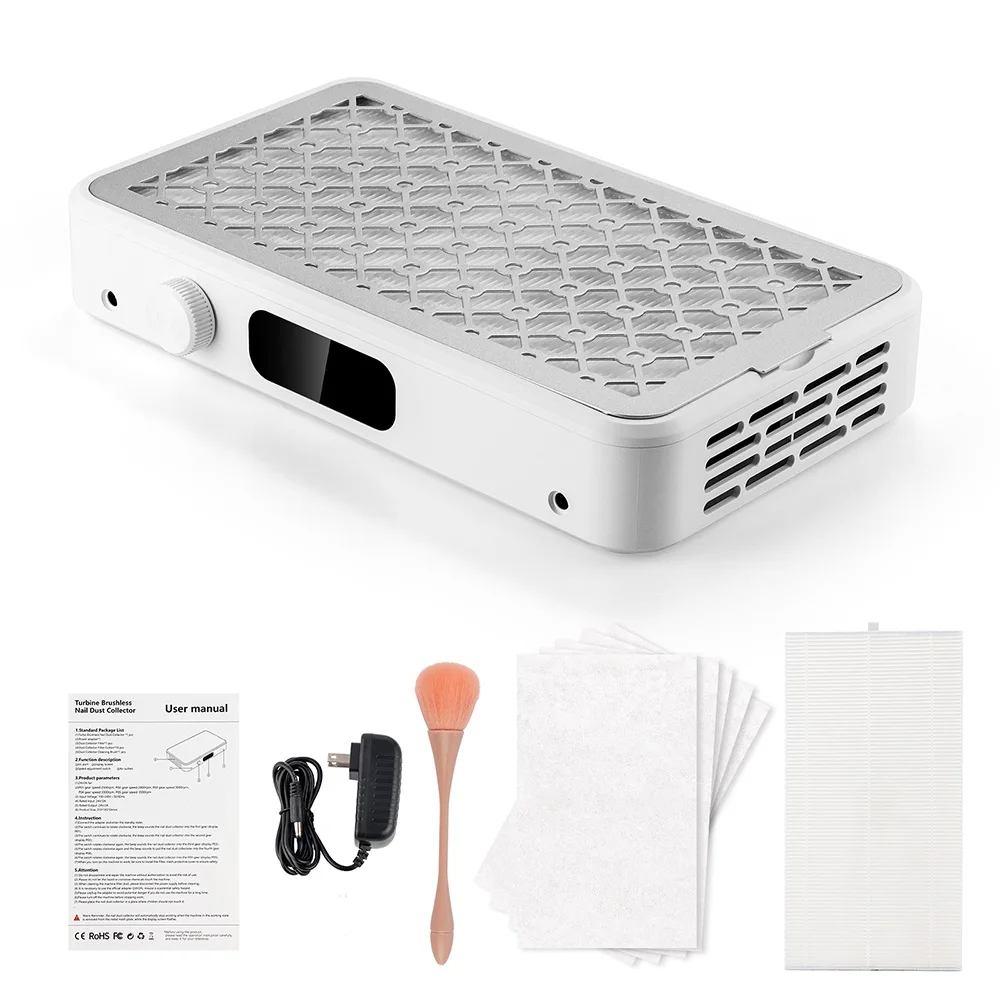 2500/2800/3000/3300/3500rpm Speed Adjustable Brushless Nail Dust Collector Powerful Twin Turbo Vacuum Nail Dust Extractor