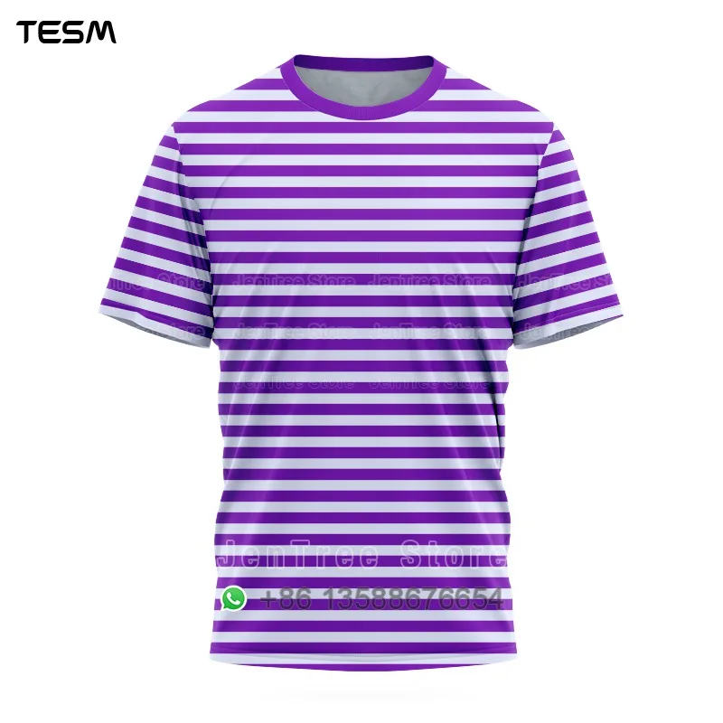 TESM Men Vintage Jersey T Shirt Stripe Sports Top Children Casual Short-Sleeved Shirt High-Definition Printing Breathable Shirt