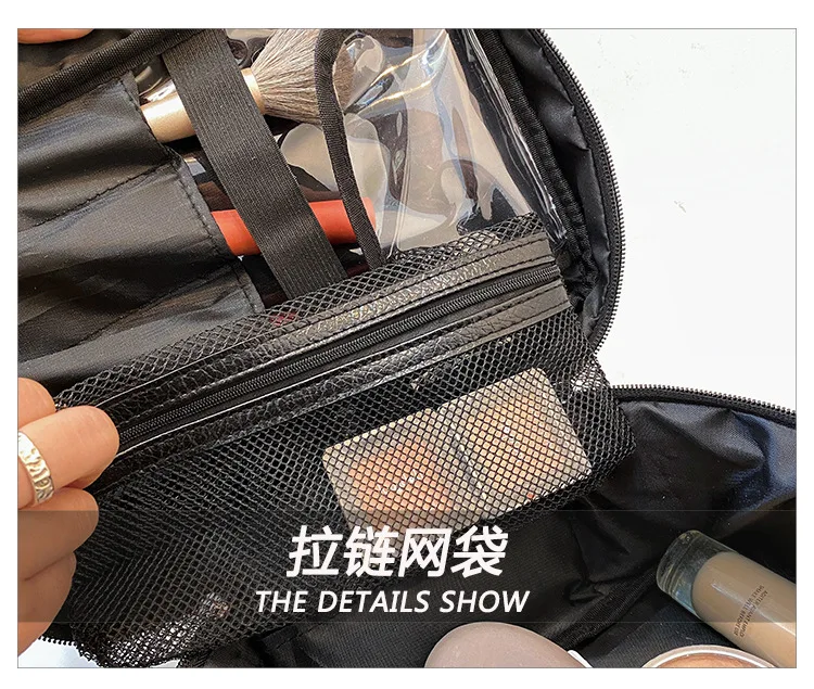 Travel Fashion Makeup Bag Large Capacity Black Handheld PU Embroidery Thread Diamond Grid Toilet Bag Makeup Storage Bag