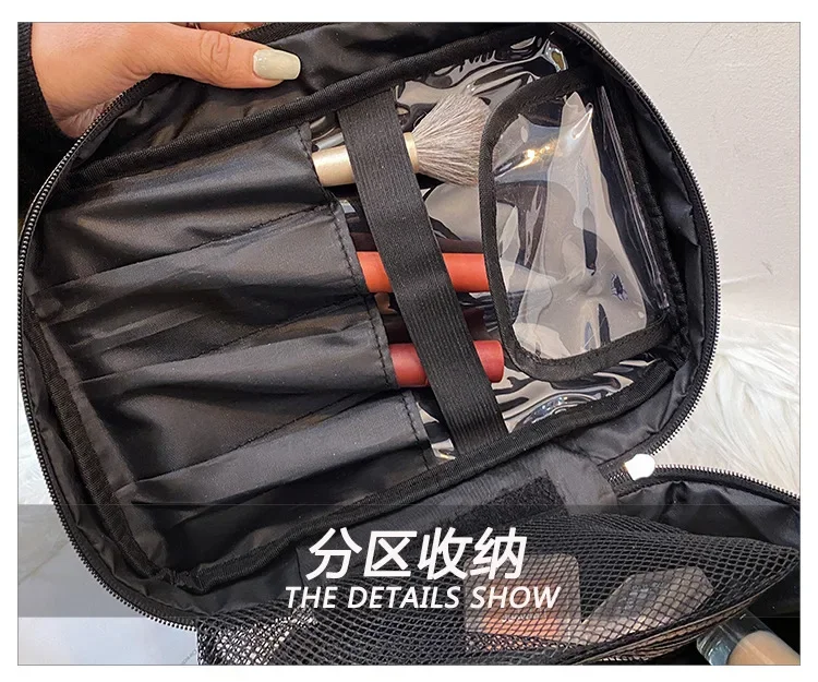 Travel Fashion Makeup Bag Large Capacity Black Handheld PU Embroidery Thread Diamond Grid Toilet Bag Makeup Storage Bag