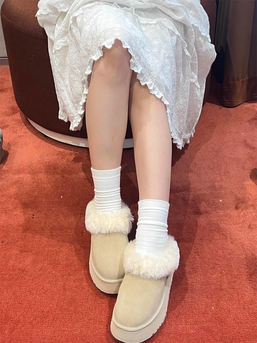 Women Ankle Snow Boots Fashion Platform Low Top Slippers Home Room Cotton Shoes Women's Outdoor Winter Warm Non Slip Boots