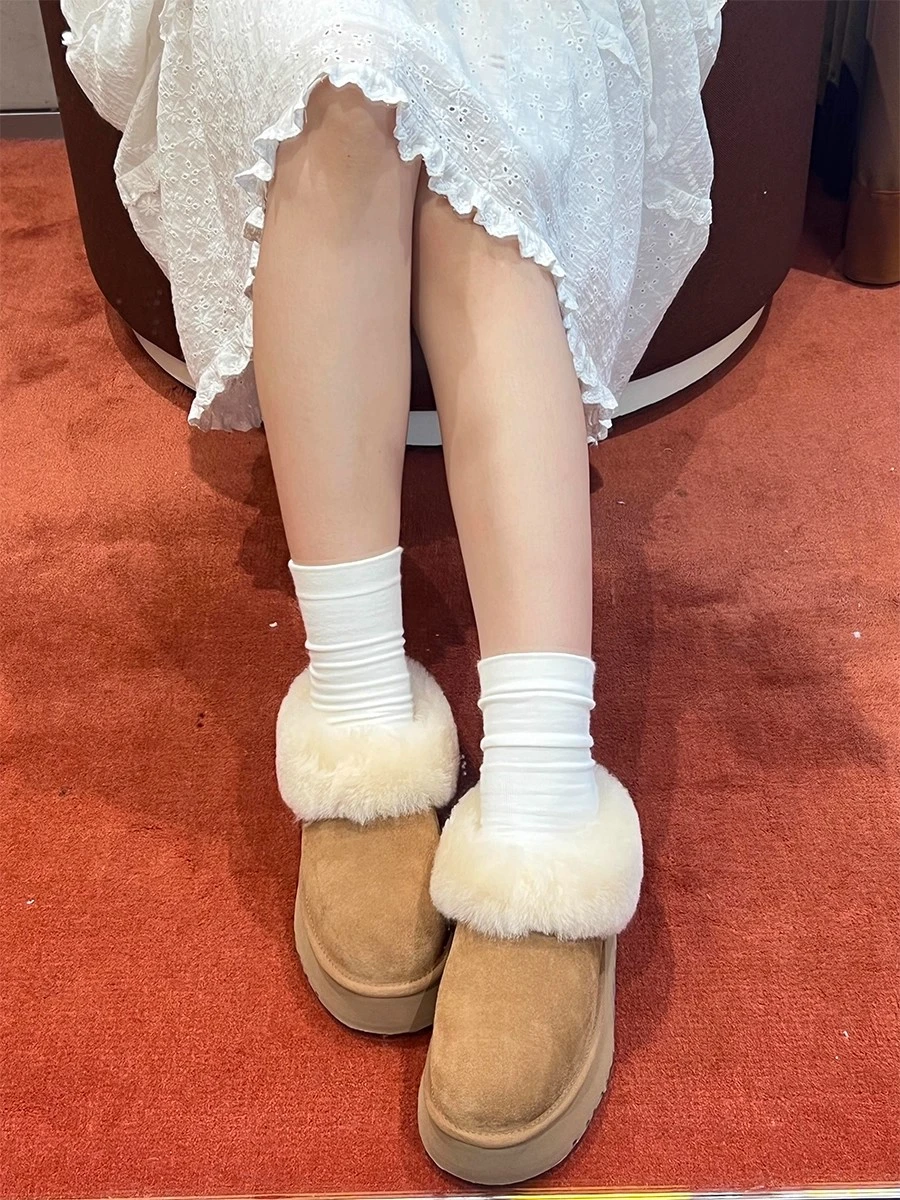 Women Ankle Snow Boots Fashion Platform Low Top Slippers Home Room Cotton Shoes Women's Outdoor Winter Warm Non Slip Boots