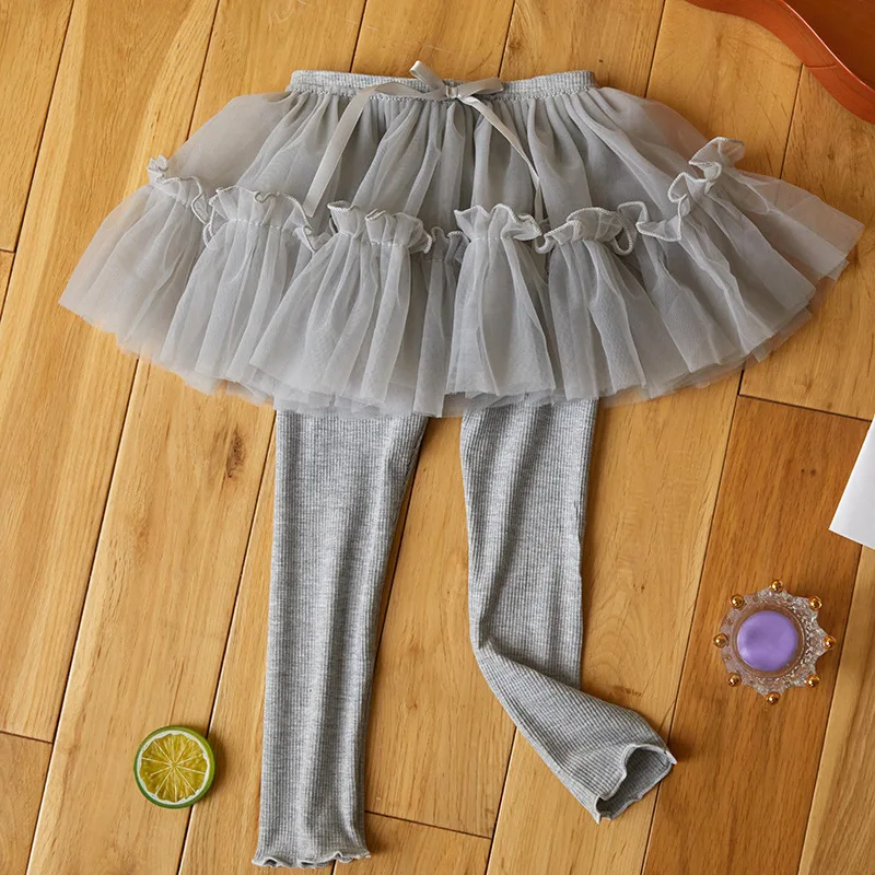 Kids' Leggings with Mesh Skirt - Fake Two-Piece Design for Girls 2-7 Years, Comfortable & Stylish Bottoms Leggins for Kids Girl