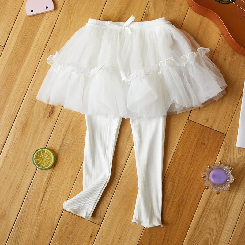 Kids' Leggings with Mesh Skirt - Fake Two-Piece Design for Girls 2-7 Years, Comfortable & Stylish Bottoms Leggins for Kids Girl