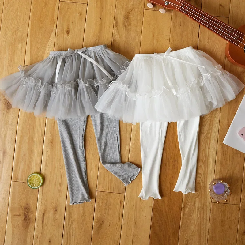 Kids' Leggings with Mesh Skirt - Fake Two-Piece Design for Girls 2-7 Years, Comfortable & Stylish Bottoms Leggins for Kids Girl