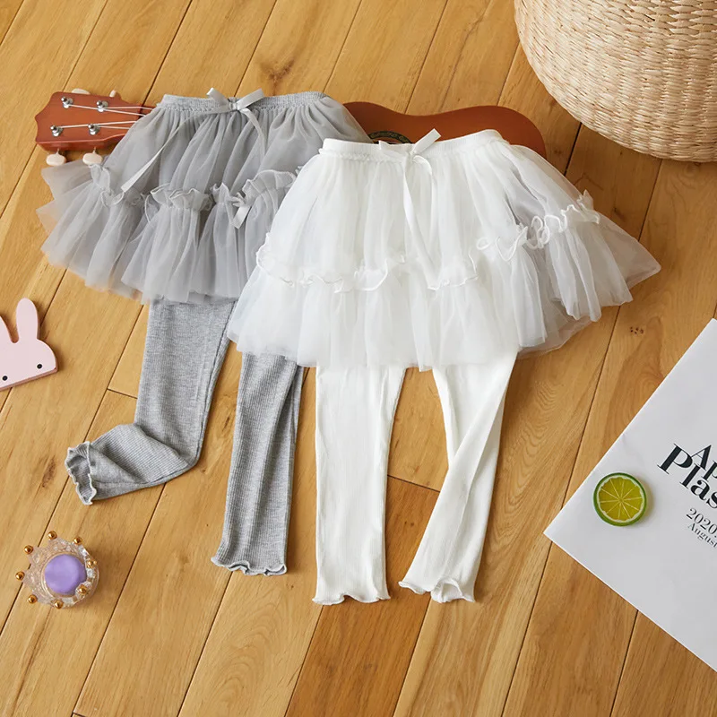 Kids' Leggings with Mesh Skirt - Fake Two-Piece Design for Girls 2-7 Years, Comfortable & Stylish Bottoms Leggins for Kids Girl