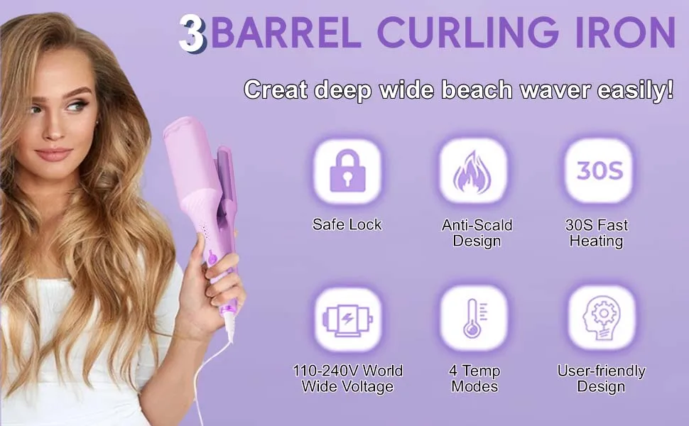1.25 Inch Deep V-shaped Hair Curling Iron Ghost Waves Wave Perm Tourmaline Hair Curler With Multiple Temperature Her's Gifts
