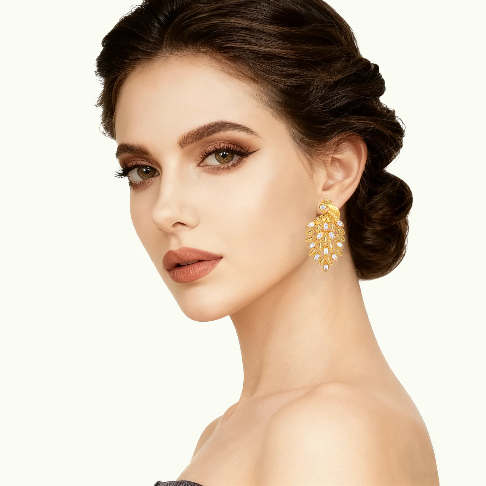 YTJX Luxury Colorful Zircon Women Earrings Hight Quality 18K Gold Plated Phoenix Shaped Big Earrings For Party Jewelry Gifts ﻿