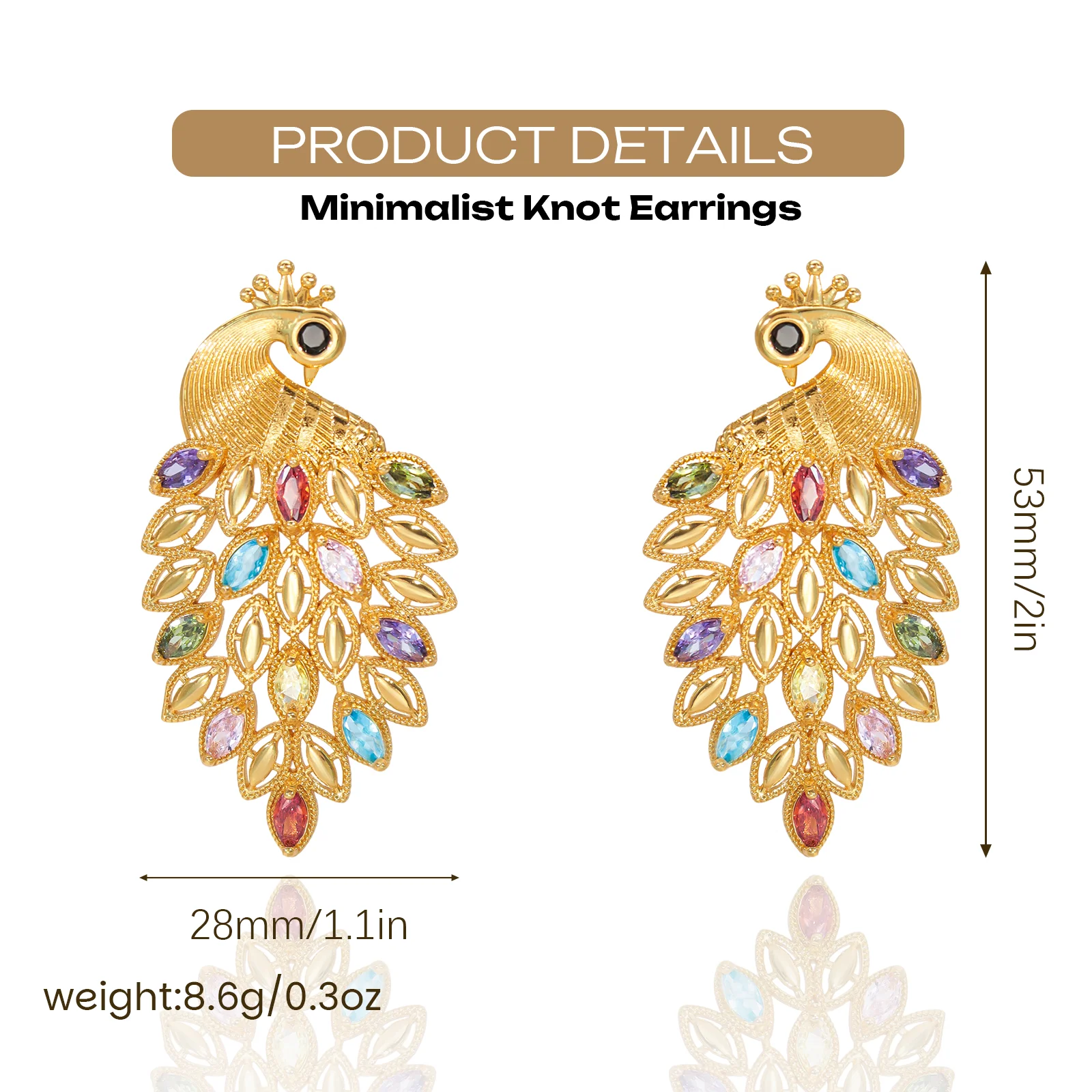 YTJX Luxury Colorful Zircon Women Earrings Hight Quality 18K Gold Plated Phoenix Shaped Big Earrings For Party Jewelry Gifts ﻿