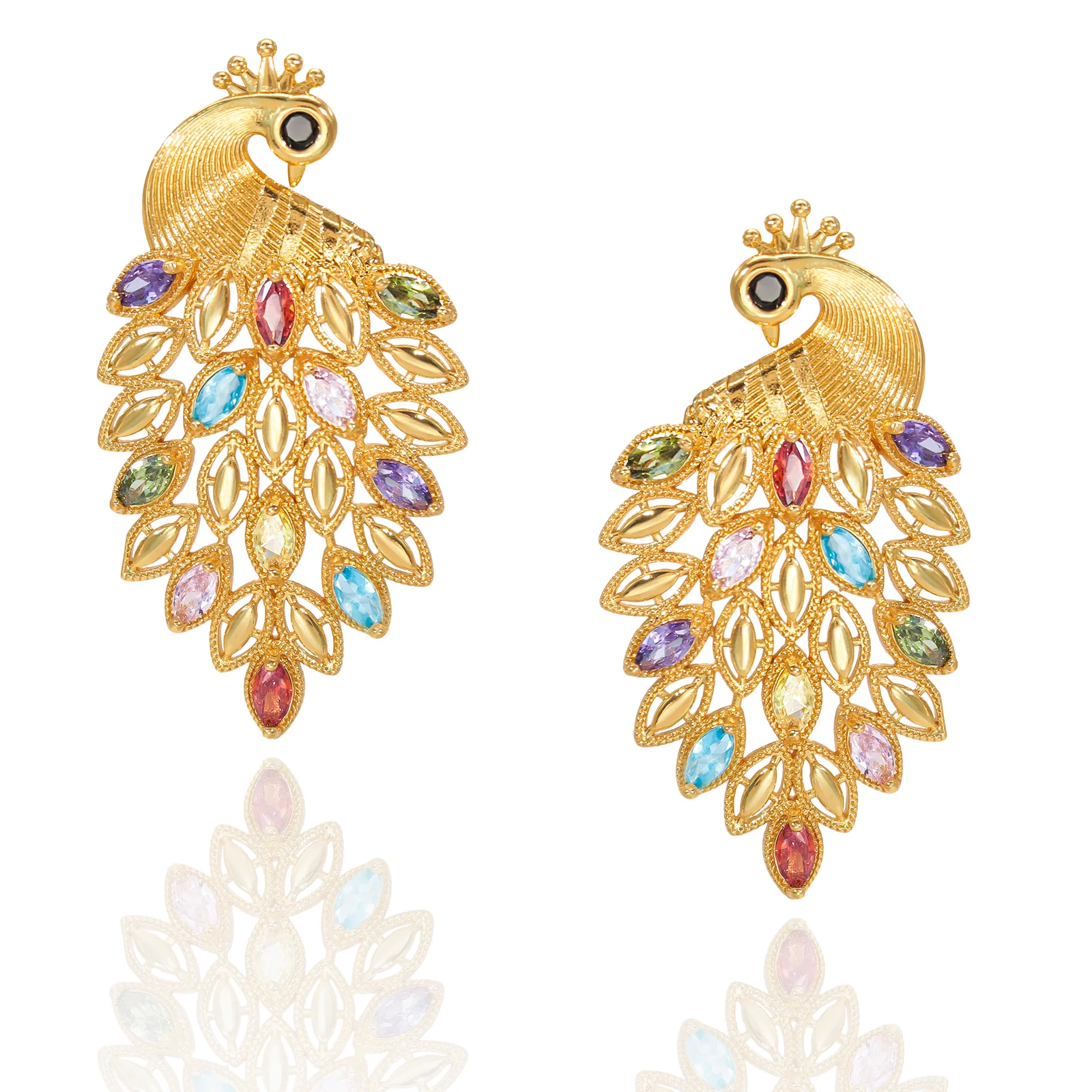 YTJX Luxury Colorful Zircon Women Earrings Hight Quality 18K Gold Plated Phoenix Shaped Big Earrings For Party Jewelry Gifts ﻿