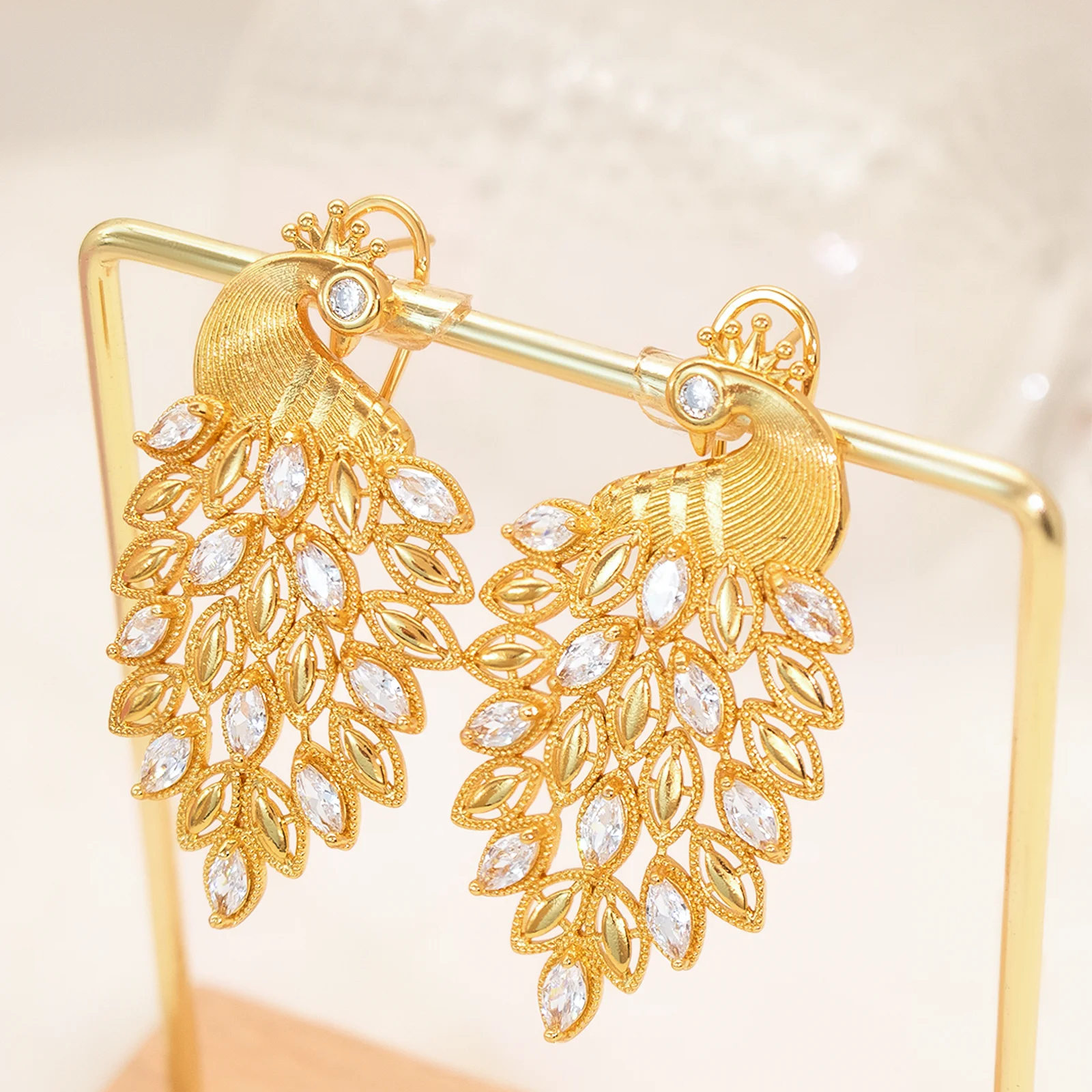 YTJX Luxury Colorful Zircon Women Earrings Hight Quality 18K Gold Plated Phoenix Shaped Big Earrings For Party Jewelry Gifts ﻿