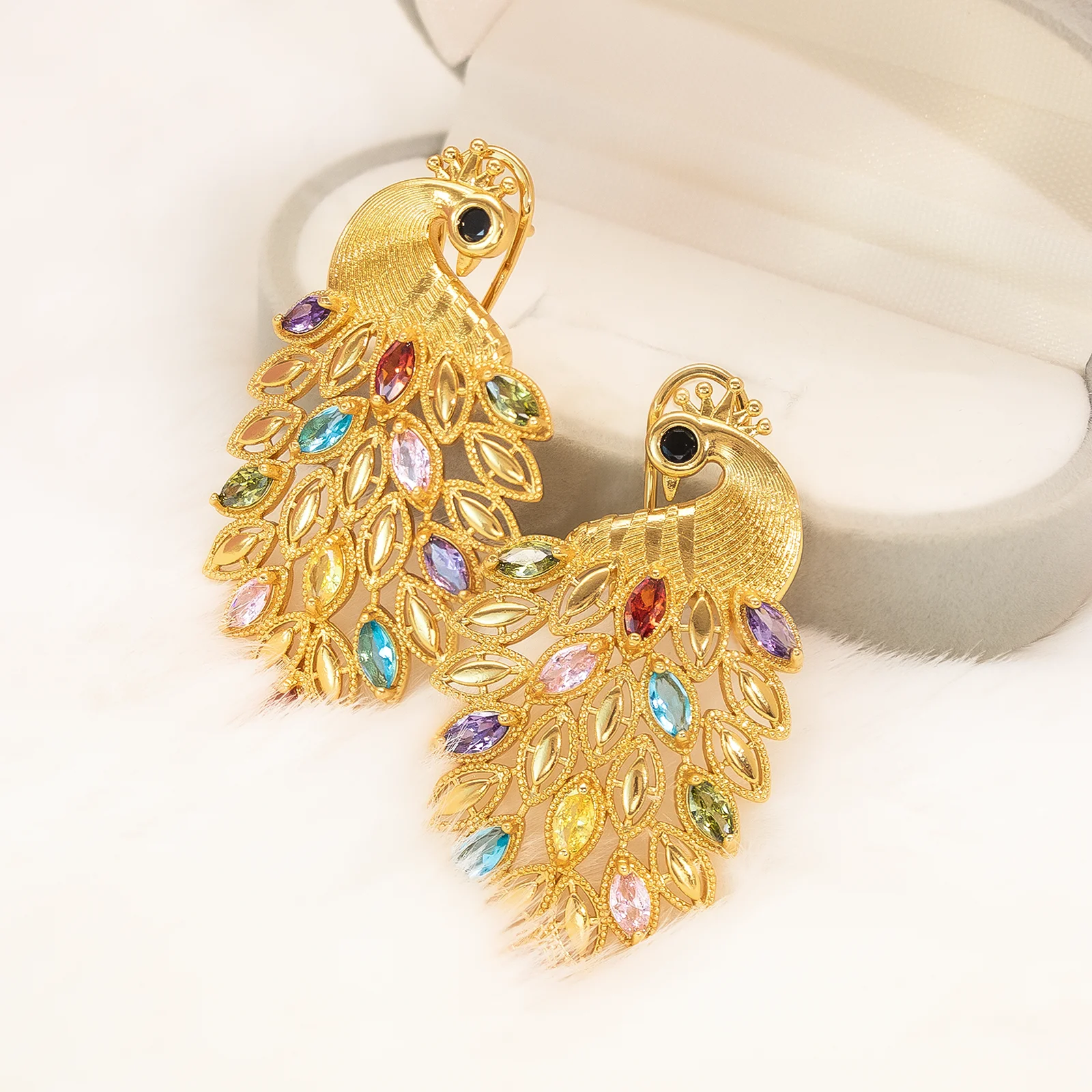 YTJX Luxury Colorful Zircon Women Earrings Hight Quality 18K Gold Plated Phoenix Shaped Big Earrings For Party Jewelry Gifts ﻿