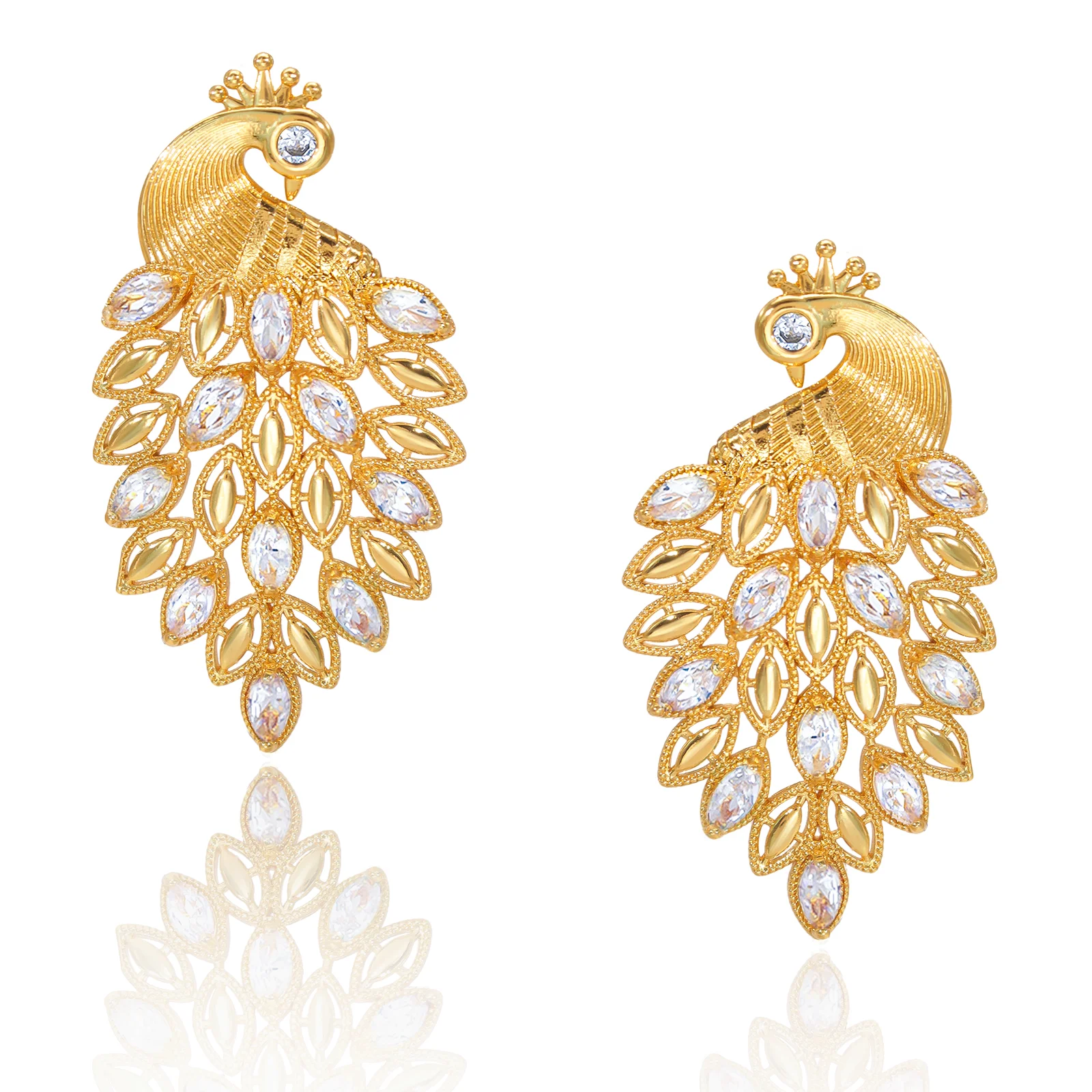 YTJX Luxury Colorful Zircon Women Earrings Hight Quality 18K Gold Plated Phoenix Shaped Big Earrings For Party Jewelry Gifts ﻿
