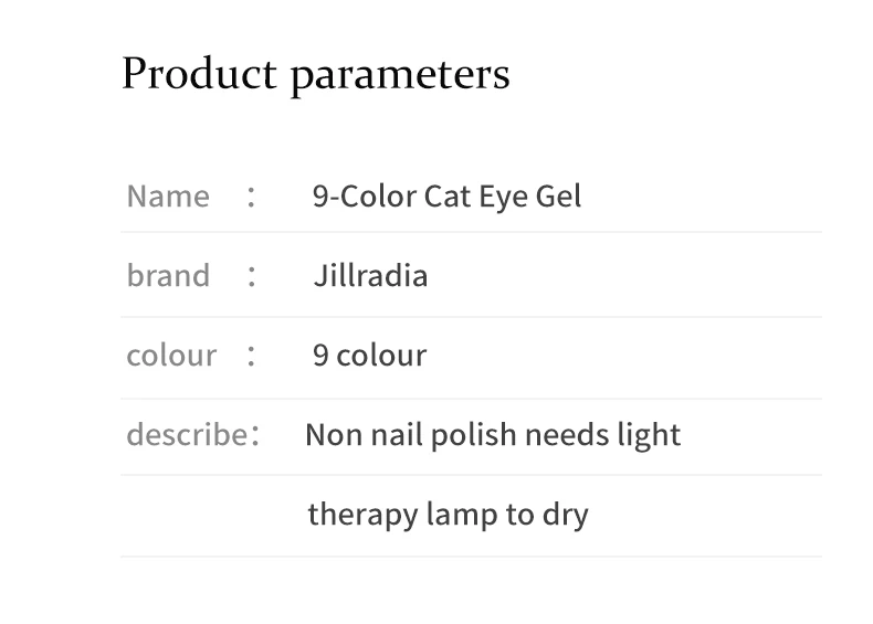 Jillradia 9 Colors Cat Eye Patting Gel Smudge Canned High Saturation Popular Semi-Solid Nail Polish Gel Nail Salon Special