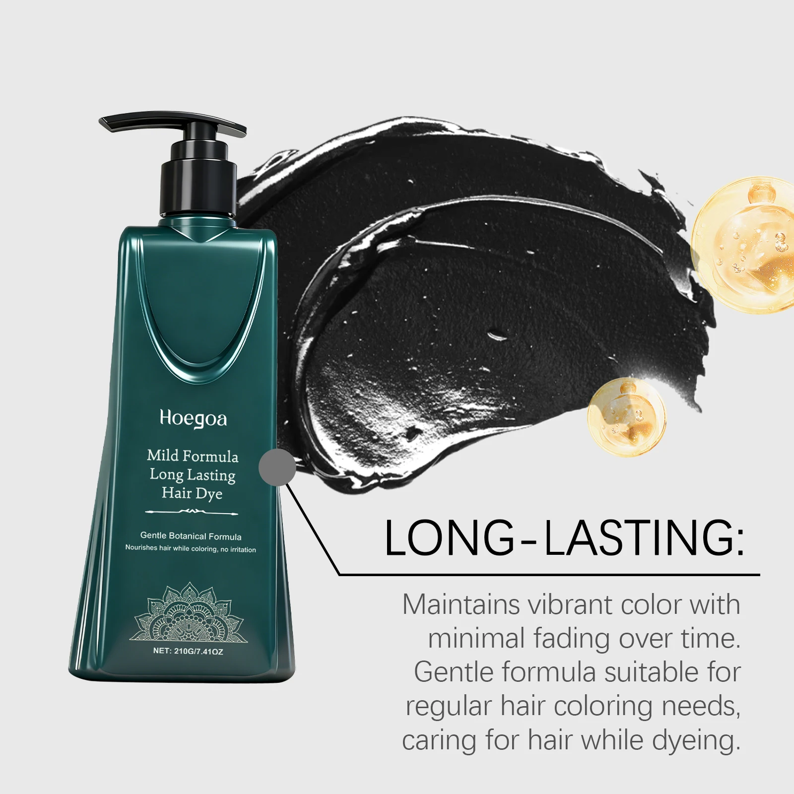Natural Plant-Based Hair Color Cream Hair Dye for Gray Coverage - Dark Tea, Natural Black, Chestnut Brown Non-Damaging Hair Tint