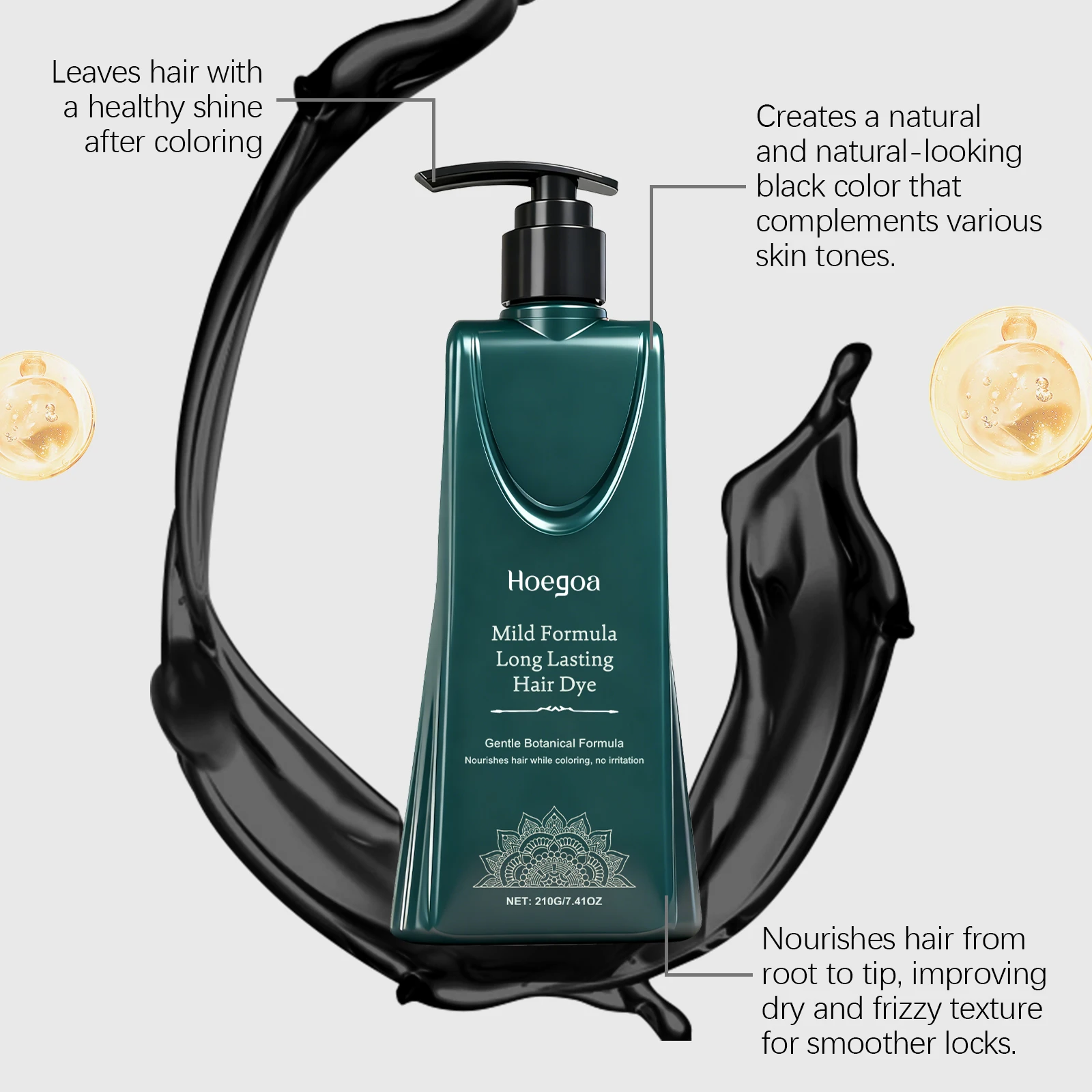 Natural Plant-Based Hair Color Cream Hair Dye for Gray Coverage - Dark Tea, Natural Black, Chestnut Brown Non-Damaging Hair Tint