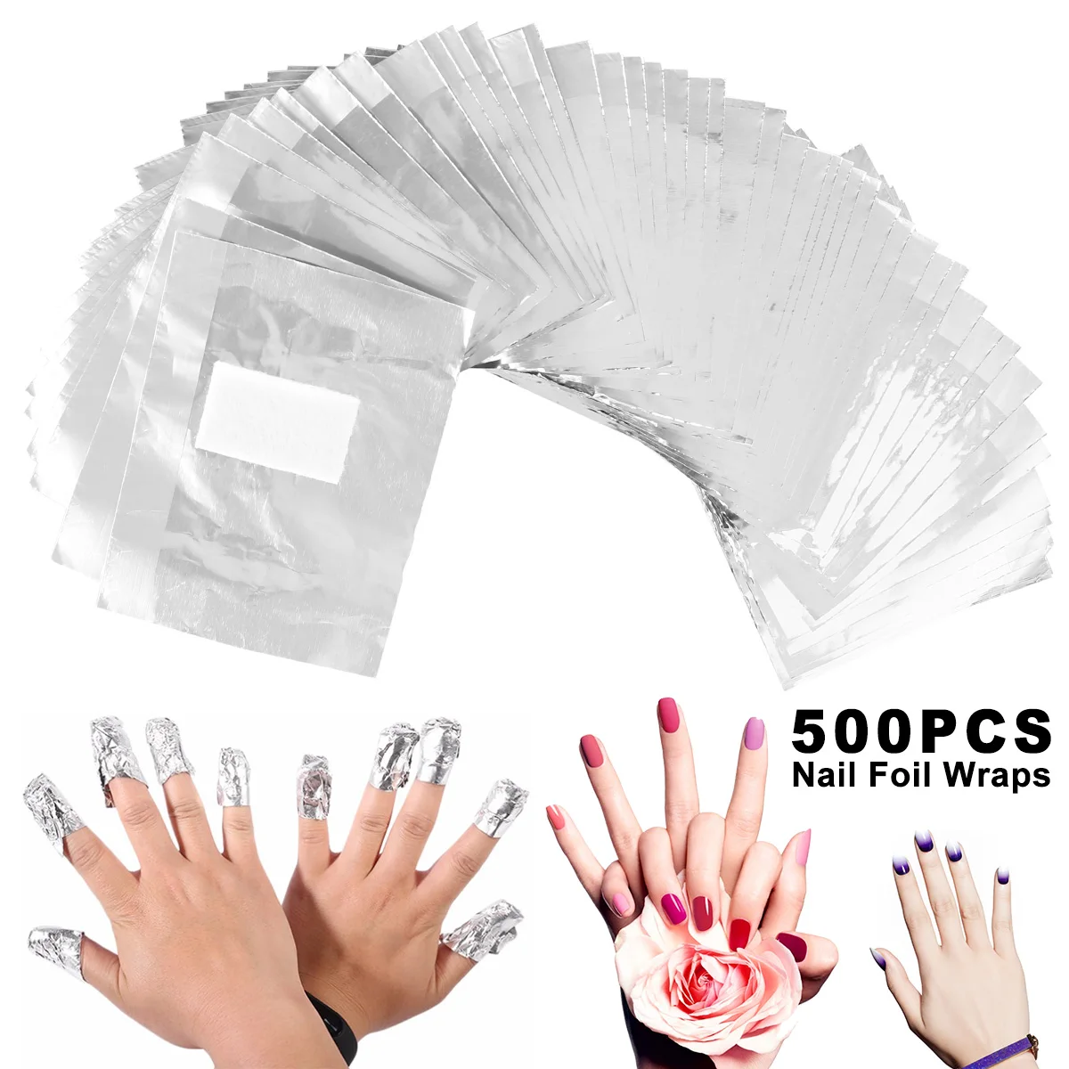 500/1000Pcs Nail Foil Wraps Nail Wraps Remover Tin Foil Nail Wraps Nail Art Soak Off Gel Polish Acrylic Removal for Removing