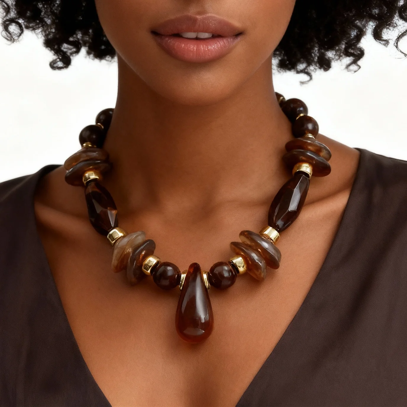Vintage Acrylic Irregular Geometric Beads Necklaces for Women Exaggerated Resin Waterdrop Pendant Choker Handmade Jewelry Gifts