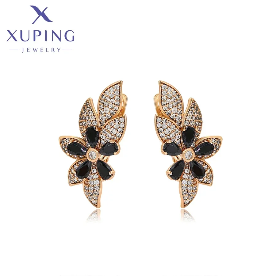 Xuping Jewelry Fashionable Exquisite Flower Gold Color Huggies Earrings for Women Ladies Christmas Party Gifts X000019247