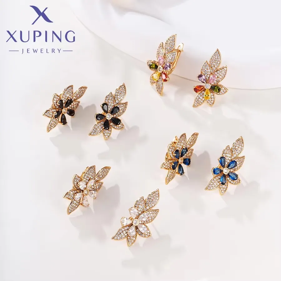 Xuping Jewelry Fashionable Exquisite Flower Gold Color Huggies Earrings for Women Ladies Christmas Party Gifts X000019247