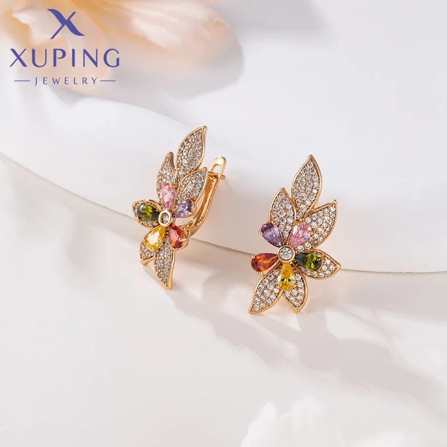 Xuping Jewelry Fashionable Exquisite Flower Gold Color Huggies Earrings for Women Ladies Christmas Party Gifts X000019247
