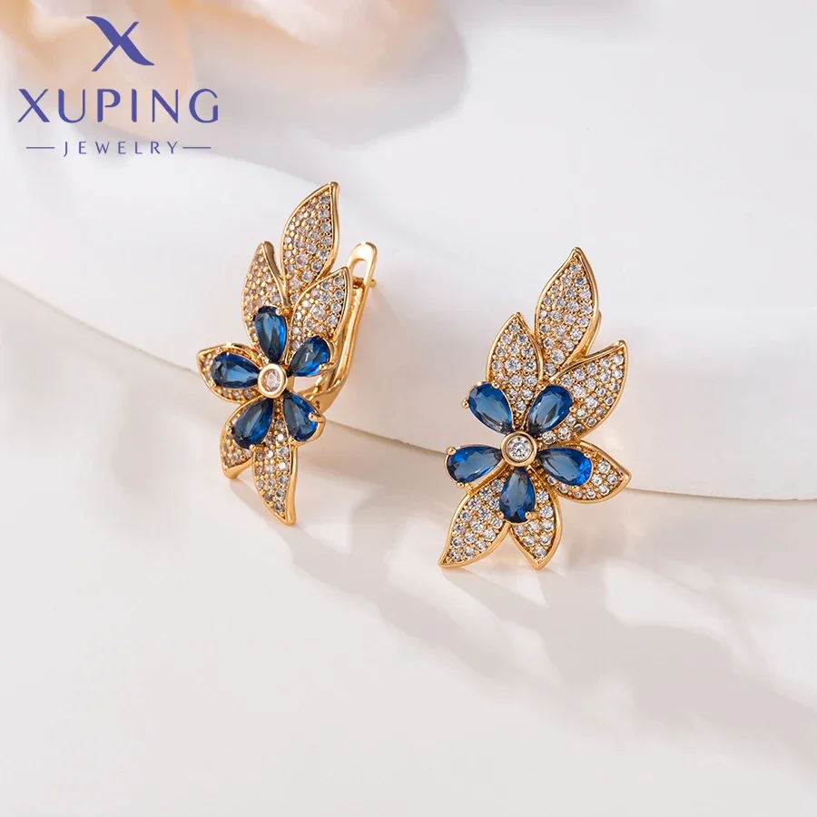 Xuping Jewelry Fashionable Exquisite Flower Gold Color Huggies Earrings for Women Ladies Christmas Party Gifts X000019247