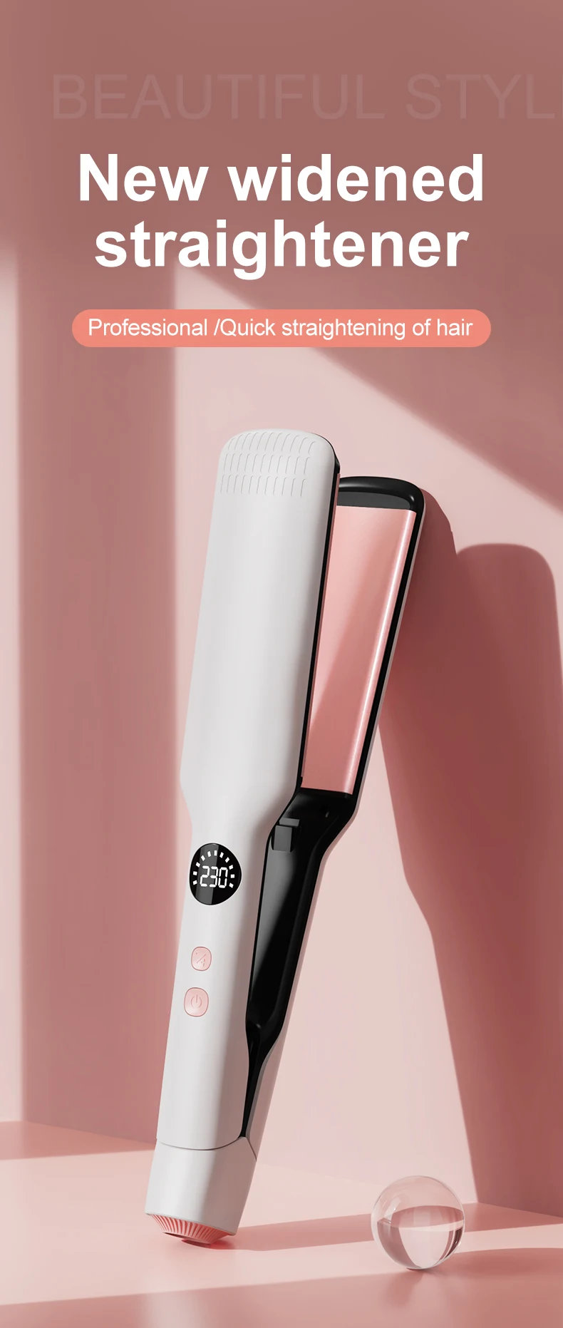 Professional Hair Straightener Curling Iron Ceramic Flat Iron Negative Ion Wide Plate Temperature Adjustable Hair Straightener