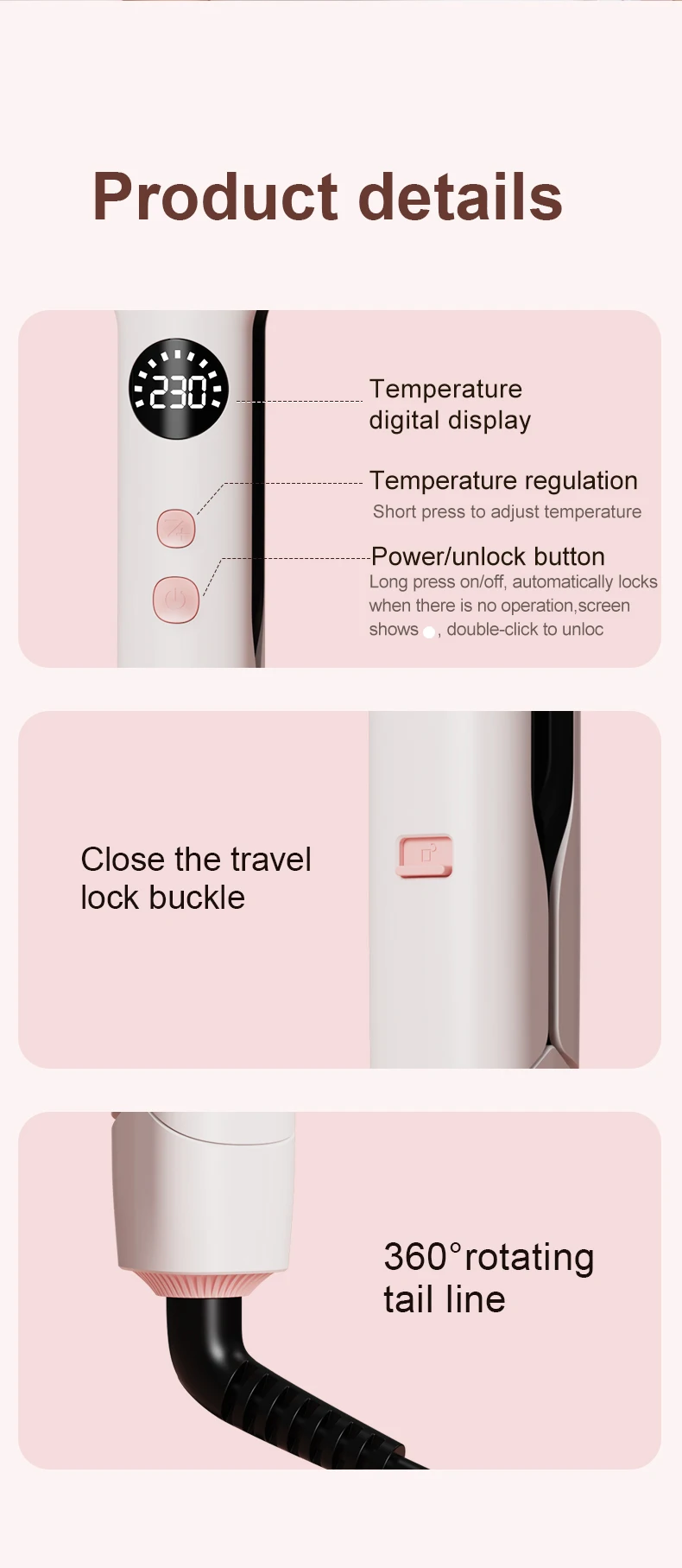 Professional Hair Straightener Curling Iron Ceramic Flat Iron Negative Ion Wide Plate Temperature Adjustable Hair Straightener