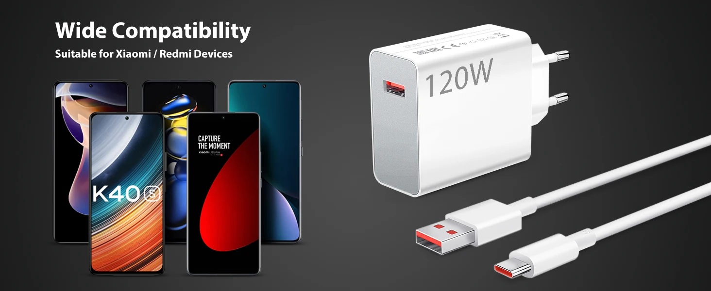 120W Fast USB Charger for Xiaomi 11 12 13 14 Redmi Note 11T 12 12T 13 14 Pro POCO F4 F5 X4 X5 X6 Type C Turbo Charging 6A Cable