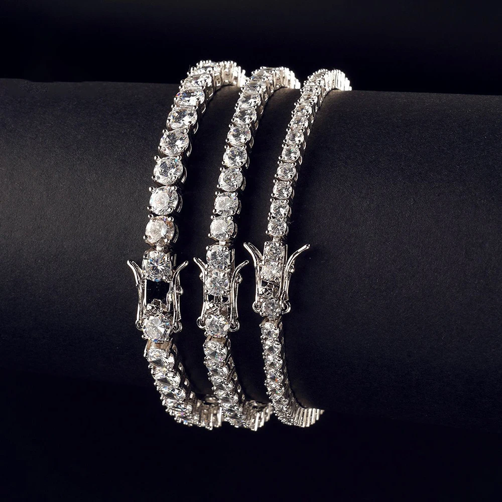 Fashion Simple 3mm 4mm Moissanite Tennis Bracelet Full Diamond GRA 925 Silver Plated 18k Party Jewelry Bracelets for Women Man