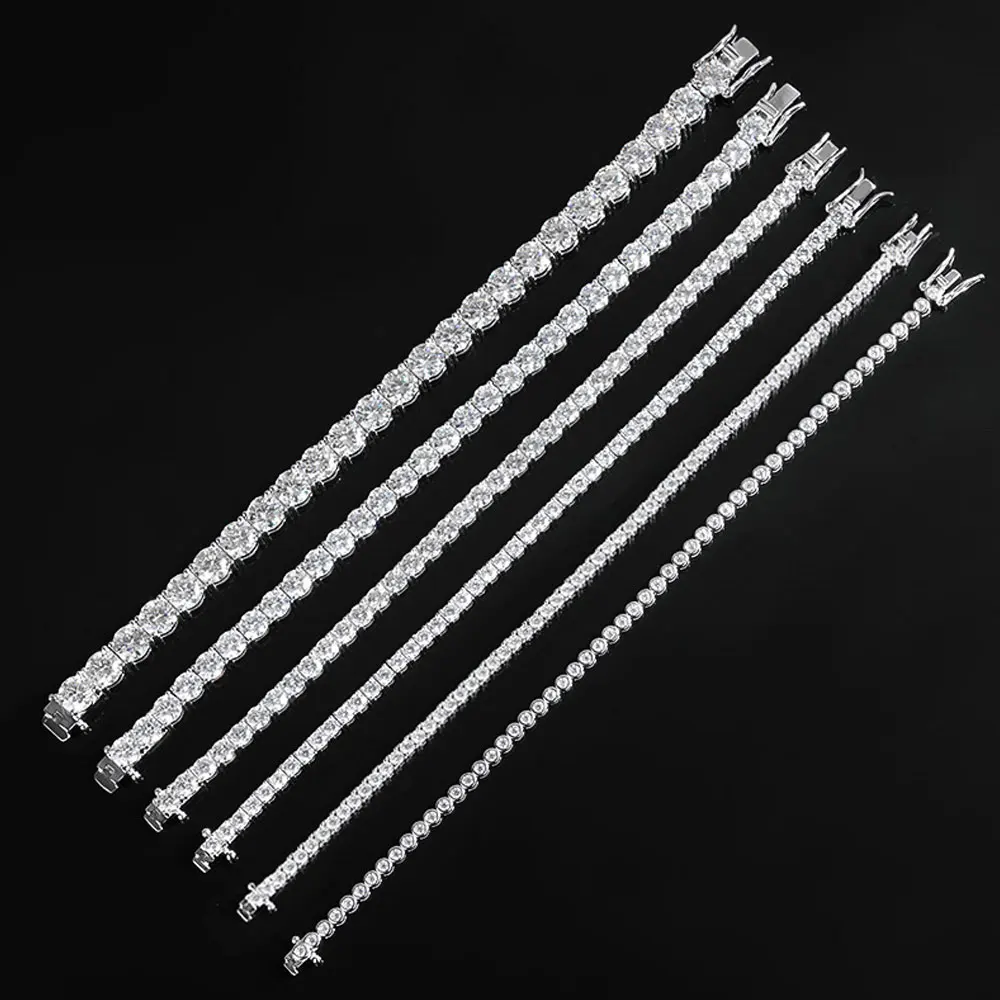 Fashion Simple 3mm 4mm Moissanite Tennis Bracelet Full Diamond GRA 925 Silver Plated 18k Party Jewelry Bracelets for Women Man